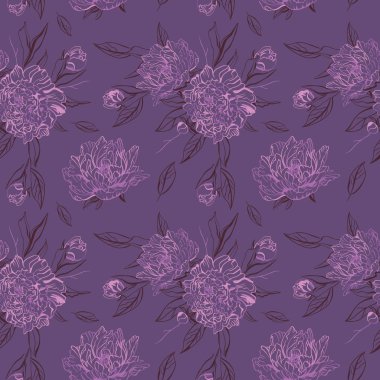 Şakayık çiçekleri desen koyu mor zemin üzerine