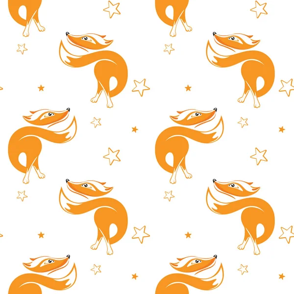 Χαριτωμένο Χέρι Αλεπούδες Και Αστέρια Μοτίβο Άσπρο Φόντο Εικονογράφηση Διάνυσμα — Διανυσματικό Αρχείο