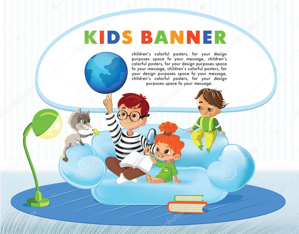 Kids banner template for pupils of kindergartens and schoolchildren