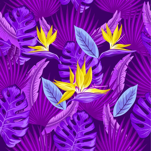 Patrón Flores Brillantes Tropicales Ilustración Vectorial — Vector de stock