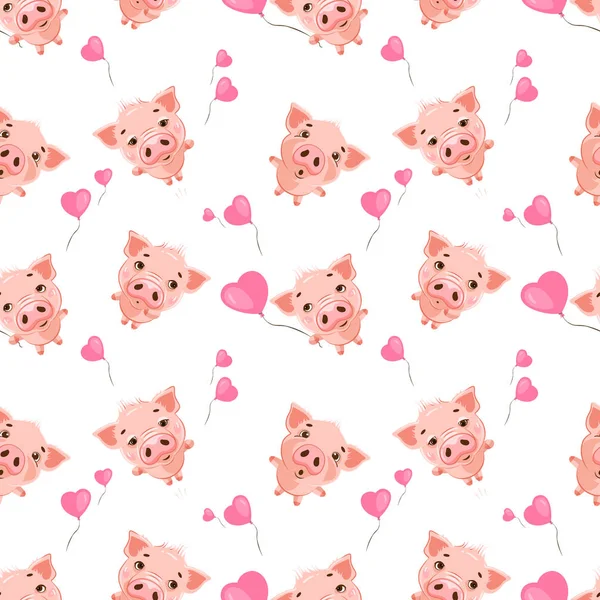 귀여운 Emoji 돼지와는 패턴입니다 발렌타인의 — 스톡 벡터
