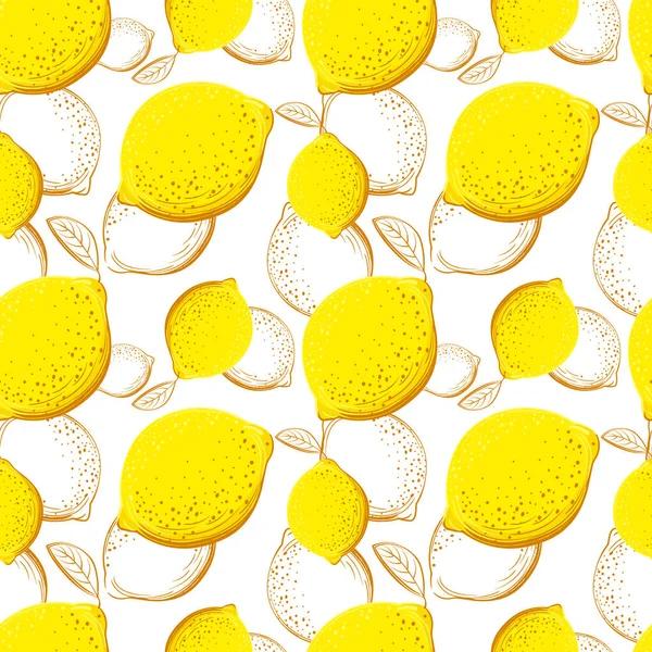 Modèle Sans Couture Citron Croquis Coloré Citrons Fond Agrumes Éléments — Image vectorielle