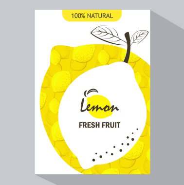 Ambalaj kalıp çizmek limon. Vektör çizim limon dikey bannerlar. Meyve suyu, çay, dondurma, limonata, reçel, doğal kozmetik, tatlılar ve hamur işleri için tasarım limon, tatlı menüsü ile dolu.