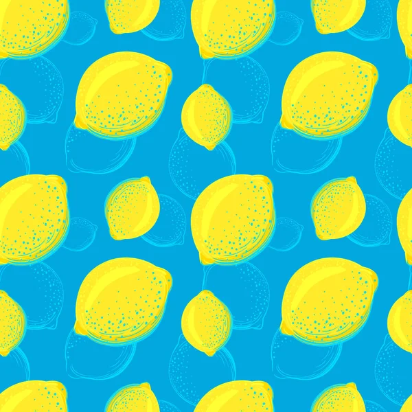 Limon Seamless Modeli Renkli Kroki Limon Narenciye Meyve Arka Plan — Stok Vektör
