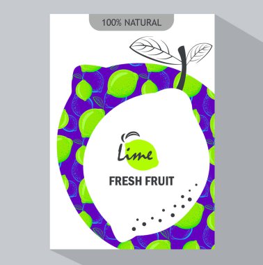 Kireç şablon tasarımı ambalaj. Vektör illüstrasyon kireç afiş. Limon, tatlı menüsü ile dolu meyve suyu, çay, dondurma, limonata, reçel, doğal kozmetik, tatlılar ve hamur işleri için tasarım.