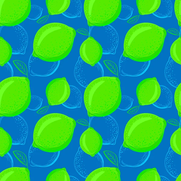 Modèle Sans Couture Chaux Croquis Coloré Limes Fond Agrumes Éléments — Image vectorielle