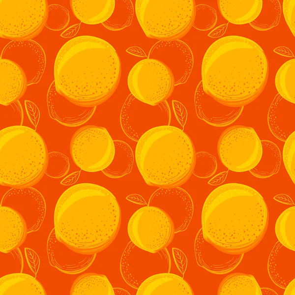 Modèle Sans Couture Orange Esquisse Des Oranges Fond Agrumes Éléments — Image vectorielle