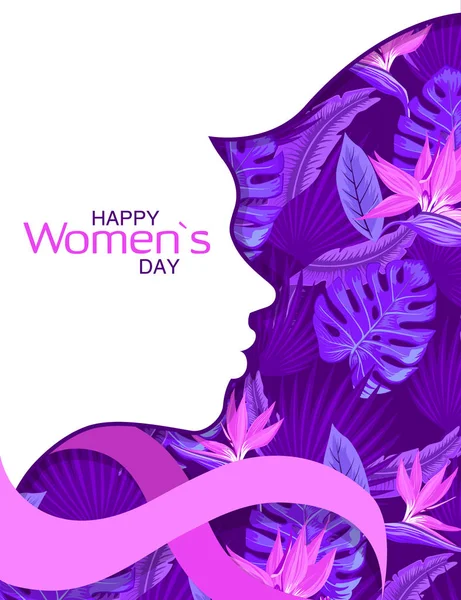 Happy Women Day March Elegant Greeting Card Design Illustration Girl — Stock fotografie