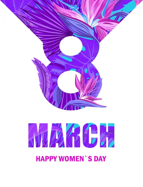 March Happy Women Day Negative Space Trend Tropical Palm Leaves — Stock Photo, Image