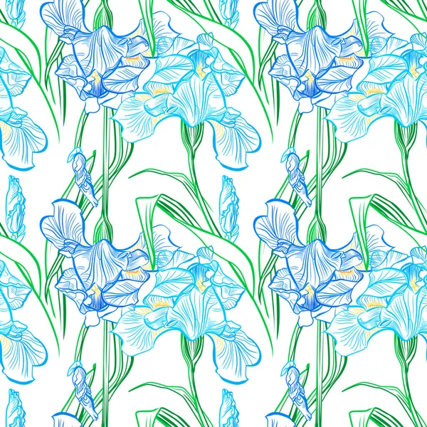 Iris Veldboeket Vector Naadloze Patroon Gebloemde Achtergrond Van Plantkunde Textuur — Stockvector