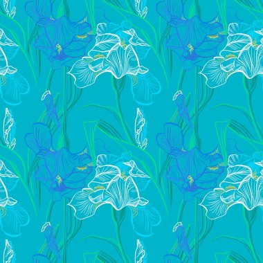 Arka plan botanik doku Iris çiçek vektör seamless modeli çiçekli