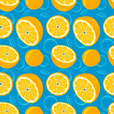 Turuncu seamless modeli. Portakal kroki. Narenciye meyve arka plan. Öğeleri menü, tebrik kartları, kağıt, ambalaj, afiş vb kozmetik ambalaj