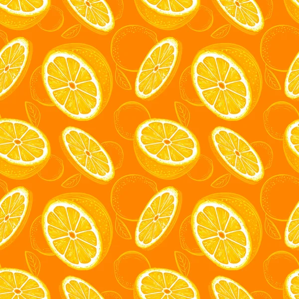 Patrón Sin Costura Naranja Boceto Naranjas Fondo Frutas Cítricas Elementos — Vector de stock