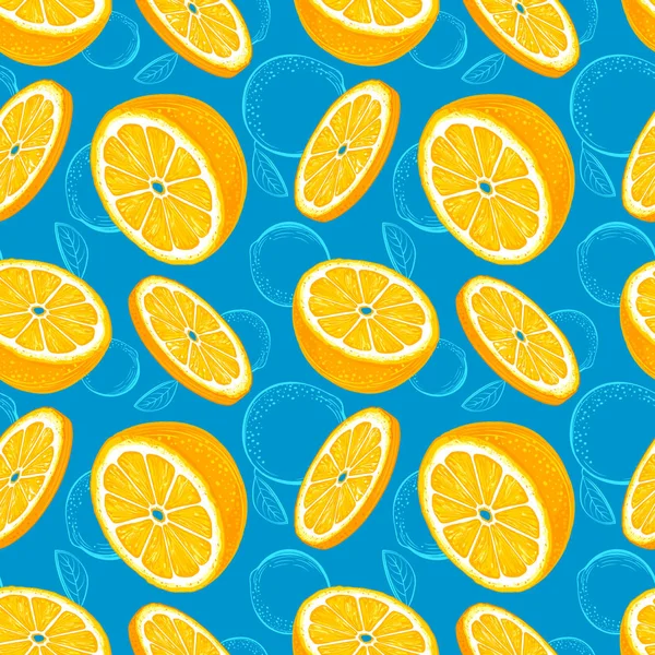 Patrón Sin Costura Naranja Boceto Naranjas Fondo Frutas Cítricas Elementos — Vector de stock