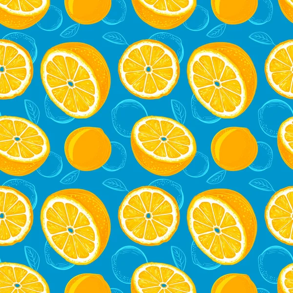 Patrón Sin Costura Naranja Boceto Naranjas Fondo Frutas Cítricas Elementos — Vector de stock