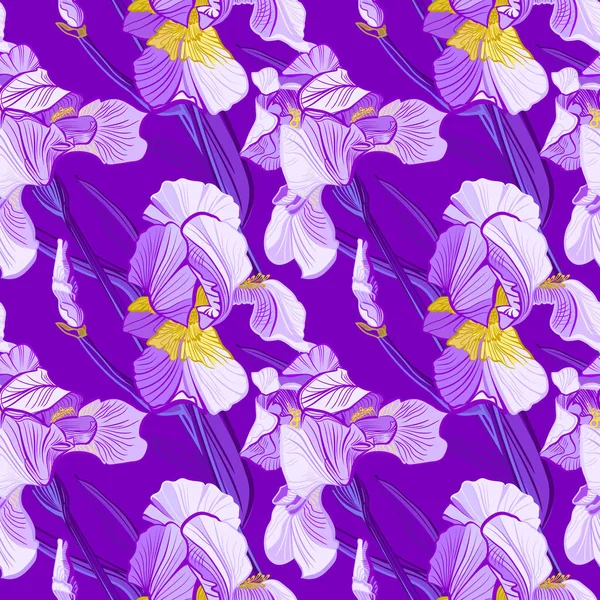 Motif Floral Avec Des Fleurs Iris Modèle Vectoriel Sans Couture — Image vectorielle
