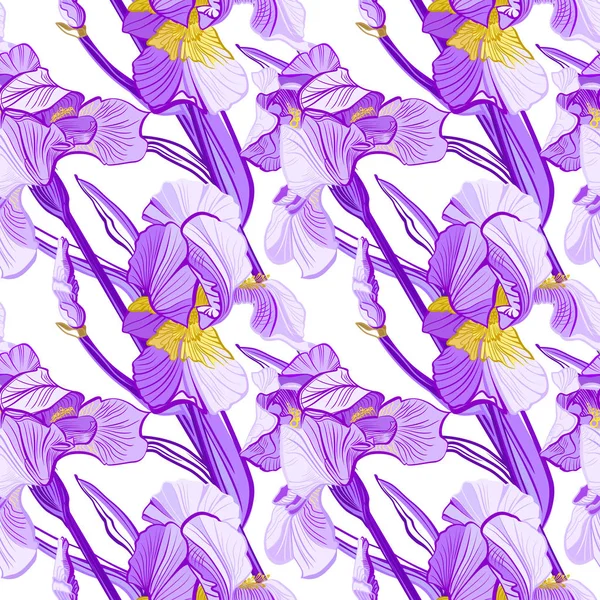 Floral Pattern Iris Flowers Seamless Vector Pattern Colorful Iris Flowers — Stock Vector