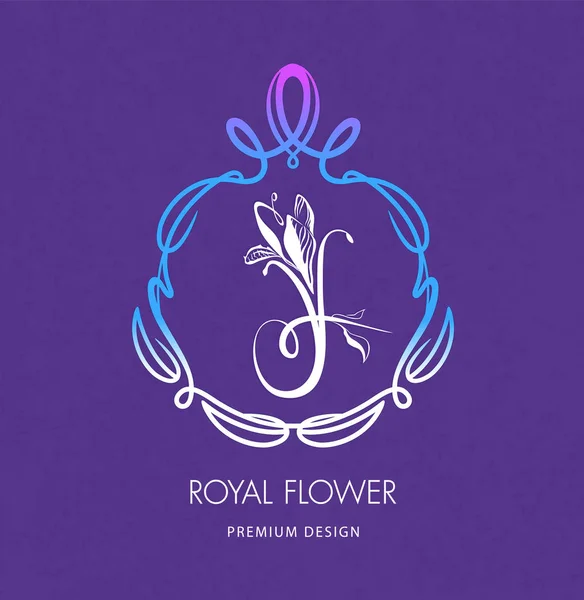 Bokstaven Monogram Logotypen Stil Med Gravyr Designelement Royal Blomma Lila — Stock vektor
