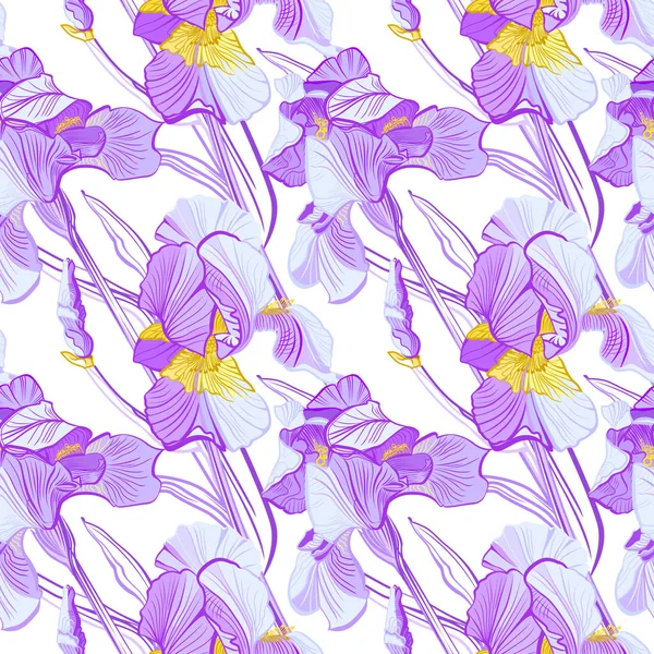 Blumenmuster Mit Irisblüten Nahtloses Vektormuster Mit Bunten Irisblüten — Stockvektor