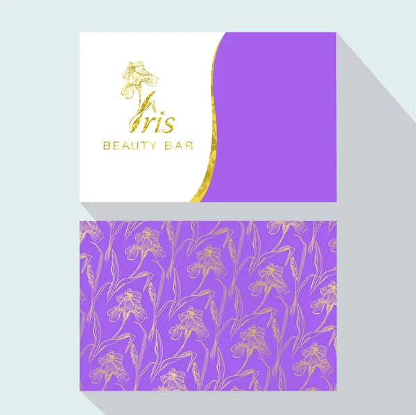 Irys Kwiat Logo Stylu Grawerowanie Piękno Logo Beauty Bar Wizytówki — Wektor stockowy