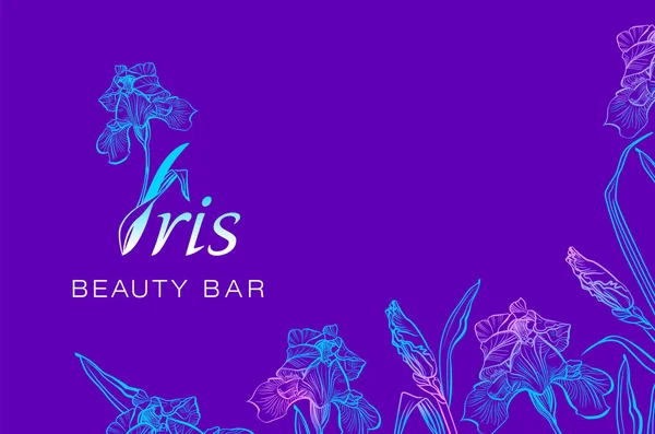 Iris flower logo in the style of engraving. Beauty logo.  Beauty Bar. Business cards design template. Romantic design for natural cosmetics, perfume, women products.