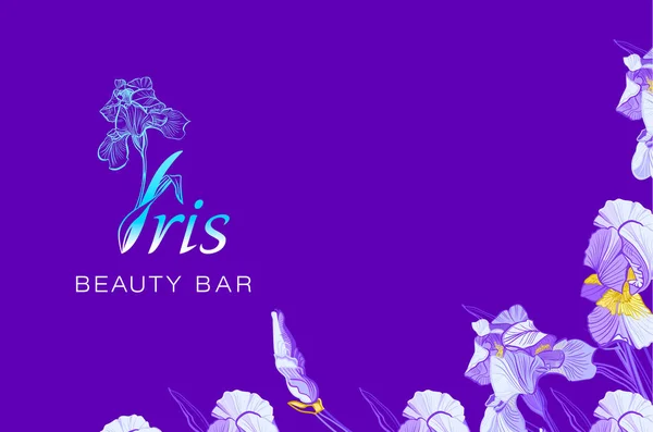 Iris flower logo in the style of engraving. Beauty logo. Beauty Bar. Business cards design template. Romantic design for natural cosmetics, perfume, women products.