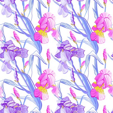 Çiçek seamless modeli. Çiçek Iris arka plan. Çiçekli çiçekli sorunsuz doku.