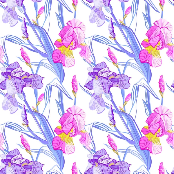 Květinový Vzor Bezešvé Květiny Iris Pozadí Květinové Bezešvých Textur Květinami — Stockový vektor