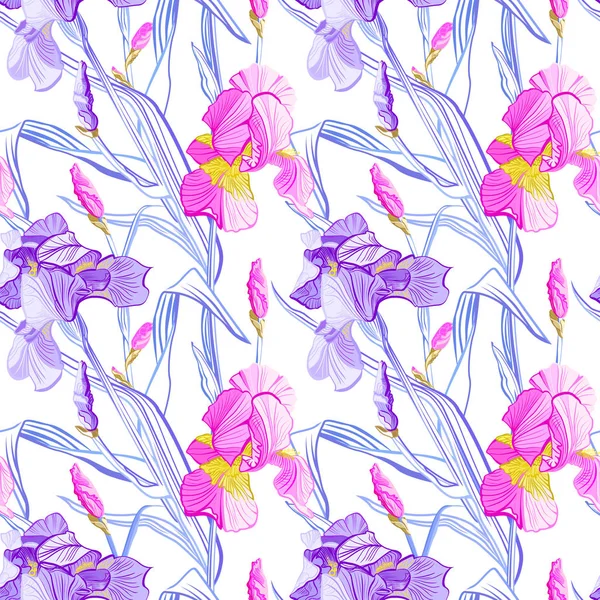 Naadloze Bloemmotief Bloem Iris Achtergrond Floral Naadloze Textuur Met Bloemen — Stockvector