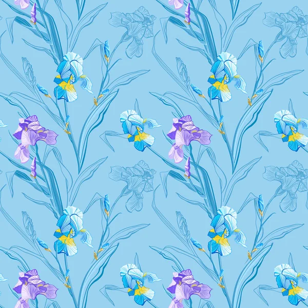 Květinový Vzor Bezešvé Květiny Iris Pozadí Květinové Bezešvých Textur Květinami — Stockový vektor
