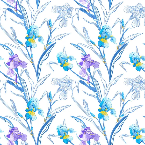Florales Nahtloses Muster Blume Iris Hintergrund Blumen Nahtlose Textur Mit — Stockvektor