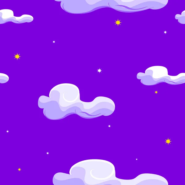 Bonitas Nubes Cielo Nocturno Con Estrellas Patrón Sin Costuras Ilustración — Vector de stock