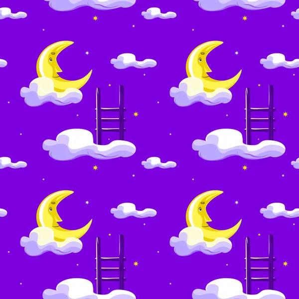 Lua Bonito Escadas Nuvens Céu Noturno Com Estrelas Sem Costura — Fotografia de Stock