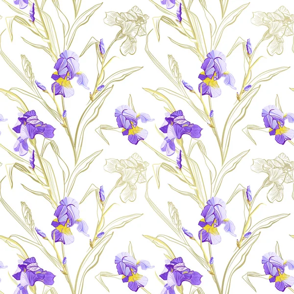 Florales Nahtloses Muster Blume Iris Hintergrund Blumen Nahtlose Textur Mit — Stockvektor