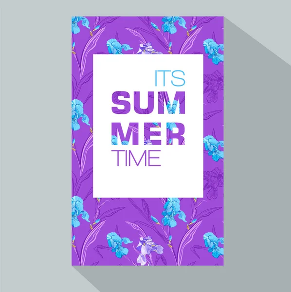 Banner Summer Time Con Fiori Blu Viola Design Dell Iride — Vettoriale Stock