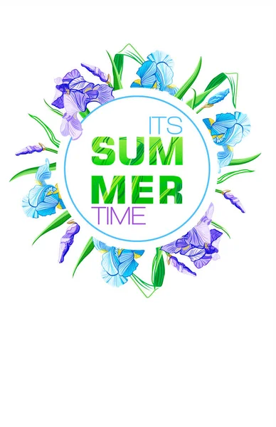 Summer Time Banner Blue Purple Flowers Flower Iris Design Banner — Stock Photo, Image