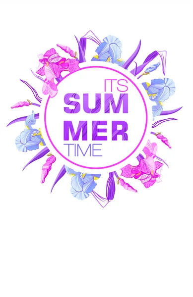 Banner Summer Time Con Fiori Blu Viola Design Dell Iride — Foto Stock