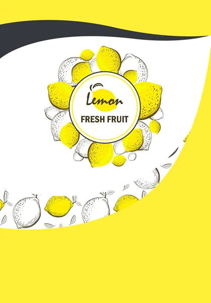 Packing template design of Lemon. Lemon vertical banner. Design for juice, tea, ice cream, lemonade, jam, natural cosmetics, sweets and pastries filled with lemon, dessert menu.
