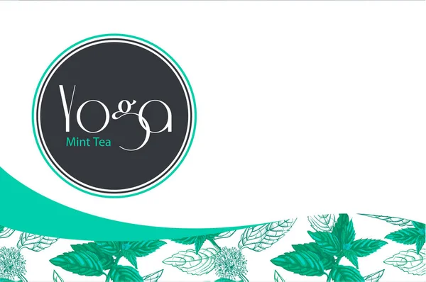 Template for brand tea company, factory of tea, shop, bar. Tea Branding with Yoga tea with Mint leaves. Design element for business card, banner, template, brochure template.