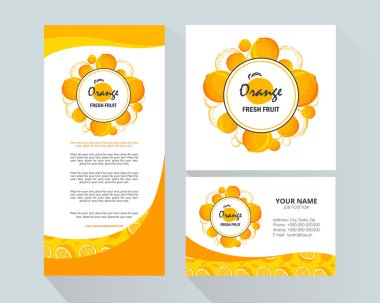 Marka Orange taze meyve şirketi, taze meyve suları fabrikası, dükkan, bar için şablon. Kartvizit, banner, şablon, broşür şablonu için tasarım öğesi.