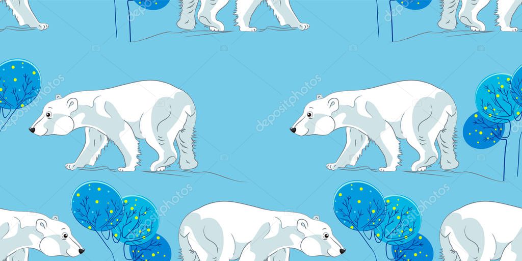 Bear seamless pattern. Background  with cute bear. Vector seamless pattern.