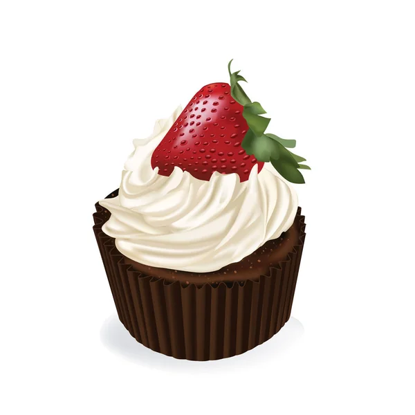 Chocolate Strawberry Cupcake. Holiday. Sweet dessert. Cake, cupcake. 3d realistic