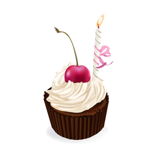 Cupcake, fairy cake. Cherry muffin. 3d realistic vector