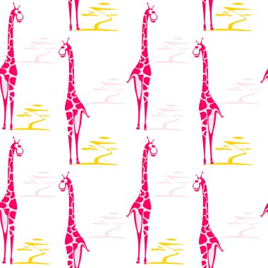 Zürafa vektör ağaçlar ile dikişsiz desen. Tekstil, sarma için Safari vahşi hayvan arka plan. 