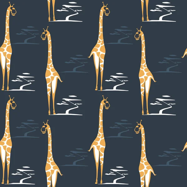 Směru Žiraffe Bezproblémové Schéma Stromy Safari Pozadí Pro Textilní Balící — Stockový vektor