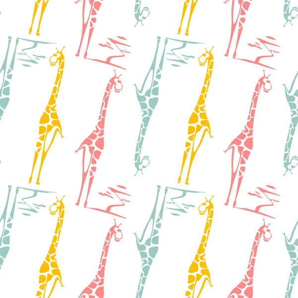 Вектор Жирафа Деревьями Сафари Дикие Животные Фон Текстиля Обертывание — стоковый вектор