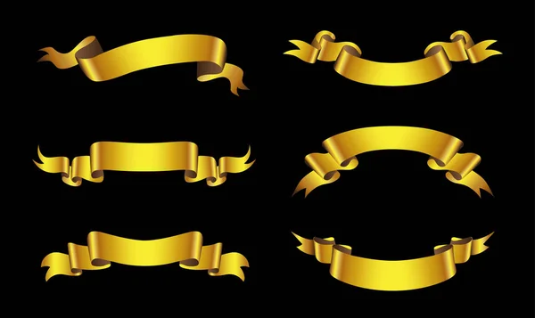 黒い背景と金色のリボンのセット — ストックベクタ