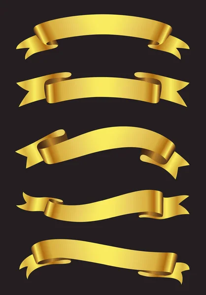 Набор Золотых Лент Черном Фоне — стоковый вектор