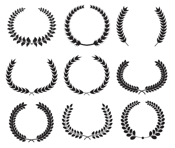 Set Van Laureaat Wreathes Witte Achtergrond — Stockvector