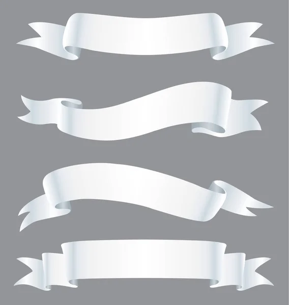 Kolekce Čtyř Bílé Stuhy Izolované Šedém Pozadí Prázdné Pásu Bannery — Stockový vektor